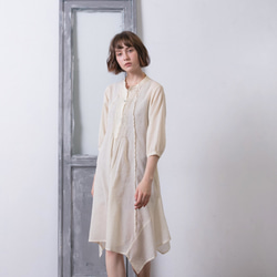 七分袖細褶洋裝 - 珍珠白 Pleated 3/4 length sleeve 2 way dress - Pearly 第1張的照片