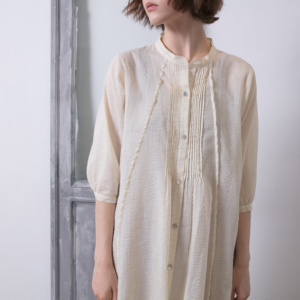 七分袖細褶洋裝 - 珍珠白 Pleated 3/4 length sleeve 2 way dress - Pearly 第5張的照片