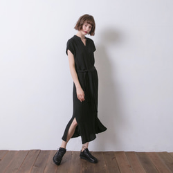 長版下擺開衩洋裝 - 黑 第3張的照片