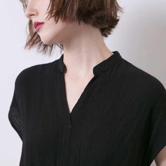 長版下擺開衩洋裝 - 黑 第8張的照片