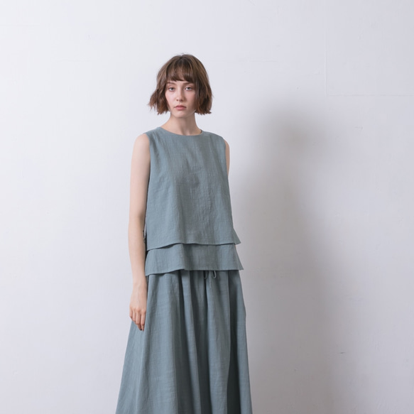 雙層背心 - 粉綠 Sleeveless double layer top  - pastel green 第2張的照片