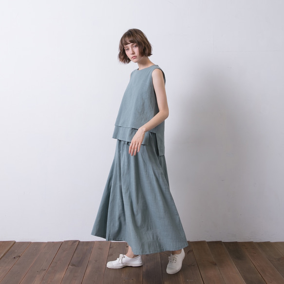 雙層背心 - 粉綠 Sleeveless double layer top  - pastel green 第3張的照片