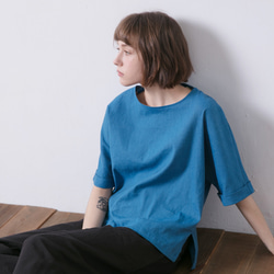 五分摺袖上衣 -- 蔚藍 Crew-neck drop shoulder top - Cobalt blue 第2張的照片