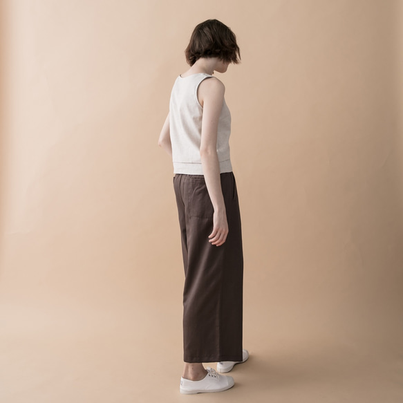 前褶抽繩寬褲 - 可可 Pleated wide-leg pants with drawstrings - Cocoa 第4張的照片