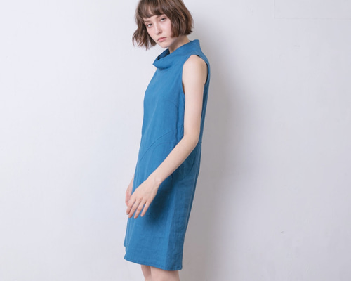 フランスアンティーク シフトドレス ワンピース アンティークフレンチブルーコットンシフトドレス（裾レース付き