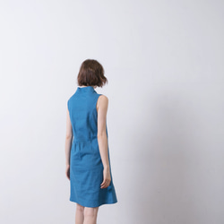 幾何学模様の襟のドレス-紺碧のハイネックシフトドレス-コバルトブルー 5枚目の画像