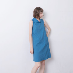 幾何翻領洋裝 - 蔚藍 High-neck shift dress - Cobalt blue 第6張的照片