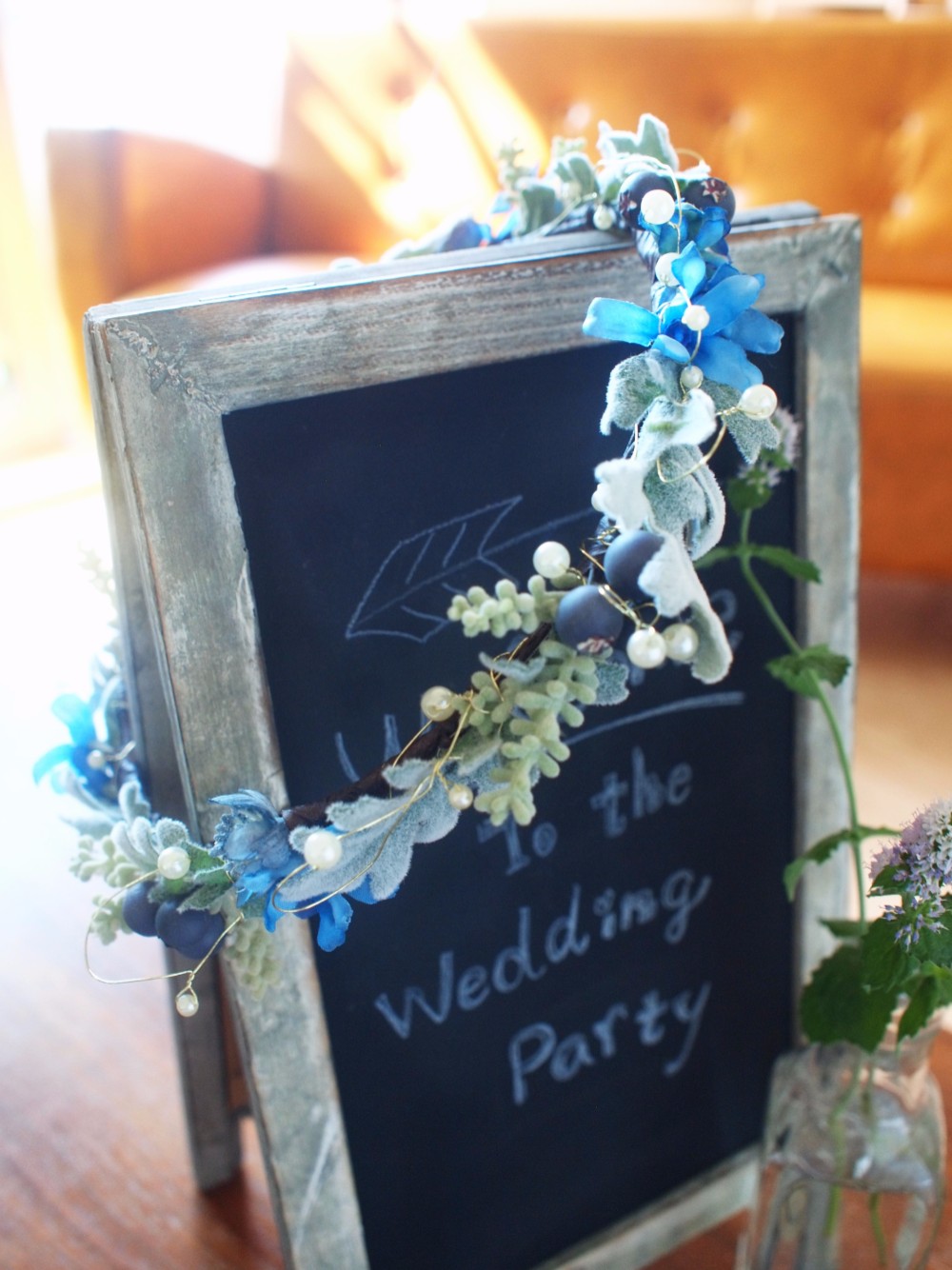 水色とパールの爽やか花かんむり・ブトニアセット