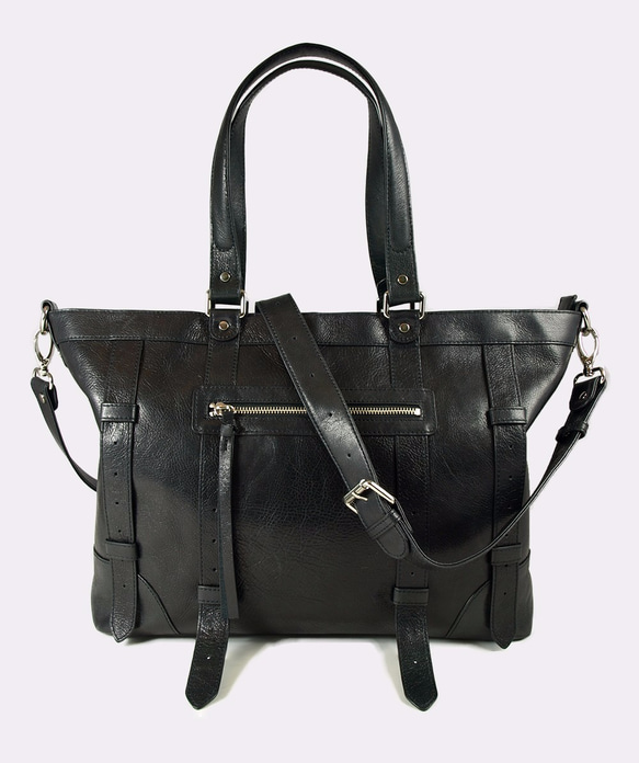 UN1 Large Laptop Leather Tote – Midnight Black 7枚目の画像