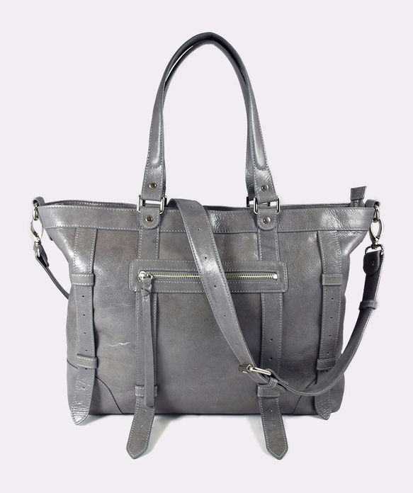 UN1 Large Laptop Leather Tote – Frost Gray 7枚目の画像