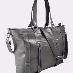 UN1 Large Laptop Leather Tote – Frost Gray 8枚目の画像