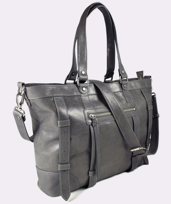 UN1 Large Laptop Leather Tote – Frost Gray 8枚目の画像