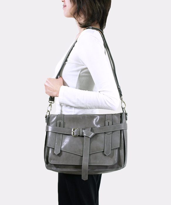 KAY Classic Leather Satchel /Crossbody Bag – Frost Gray 5枚目の画像