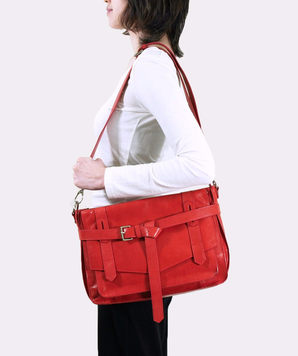 KAY Classic Leather Satchel /Crossbody Bag – Poppy Red 4枚目の画像