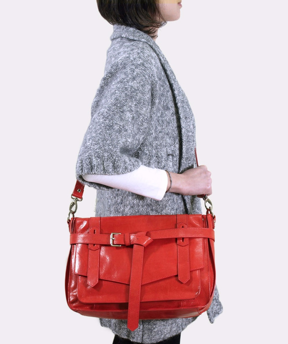 KAY Classic Leather Satchel /Crossbody Bag – Poppy Red 5枚目の画像