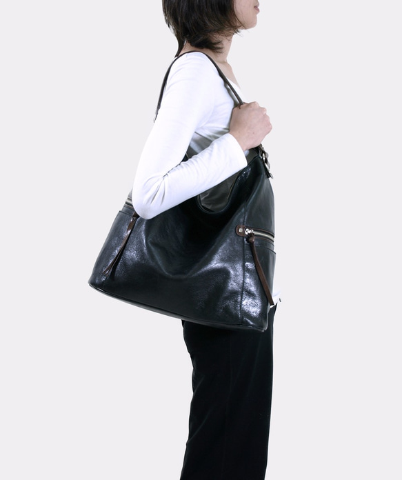 Melanie Leather Shoulder Bag / Work Bag – Midnight Black 4枚目の画像