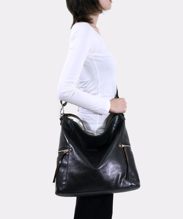 Melanie Leather Shoulder Bag / Work Bag – Midnight Black 5枚目の画像