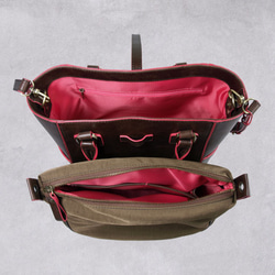 Baimiao Medium Leather Tote / Double Bag – Pink Trim 2枚目の画像