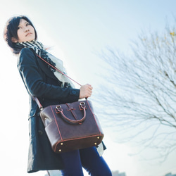 Baimiao Medium Leather Tote / Double Bag – Pink Trim 4枚目の画像