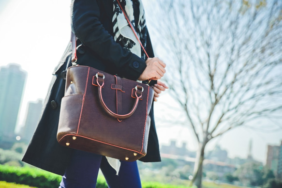 Baimiao Medium Leather Tote / Double Bag – Pink Trim 5枚目の画像