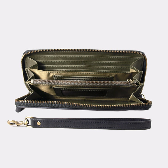 Montage Zip Leather Wallet with Wrist Strap - Black/Green 1枚目の画像