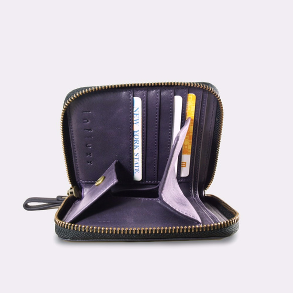 Montage Leather Bi-fold Zipper Wallet - Black/Purple 5枚目の画像