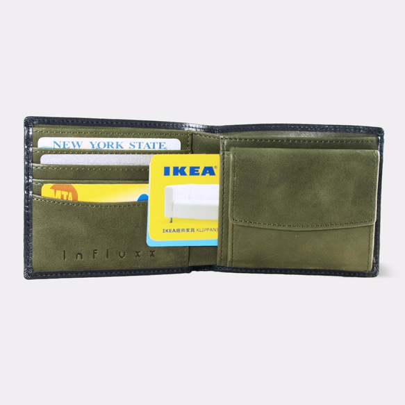 Montage Leather Bi-fold Compact Wallet - Black/Green 4枚目の画像