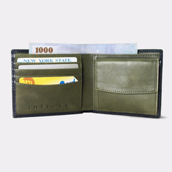 Montage Leather Bi-fold Compact Wallet - Black/Green 5枚目の画像