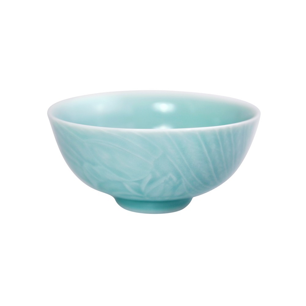 青と金の蓮模様茶碗