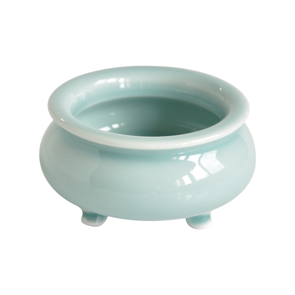 香炉または小物入れ 白地 青緑ライン 香炉 - 青磁 蚊取り線香ホルダー・蚊遣り 安達窯 通販 11399212