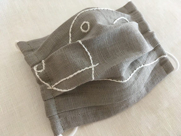 [送料無料] リネンのくまマスク 子供用2点セット フィルターポケット付き[夏マスク]     オーダー品 3枚目の画像