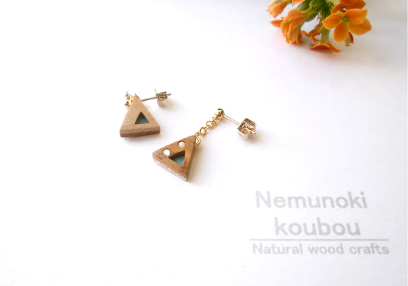 Timber Earrings 〜Triangle〜 Keyaki 第2張的照片