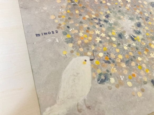 再販　白い鳥の18cm  panel ・ミモザのリース 3枚目の画像