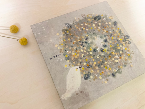 再販　白い鳥の18cm  panel ・ミモザのリース 5枚目の画像
