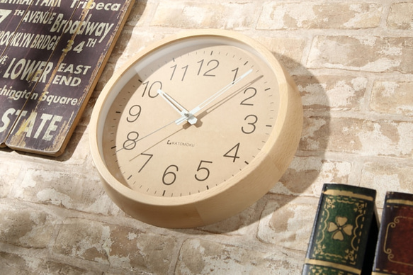 KATOMOKU muku round wall clock 2 電波時計 ナチュラル 1枚目の画像