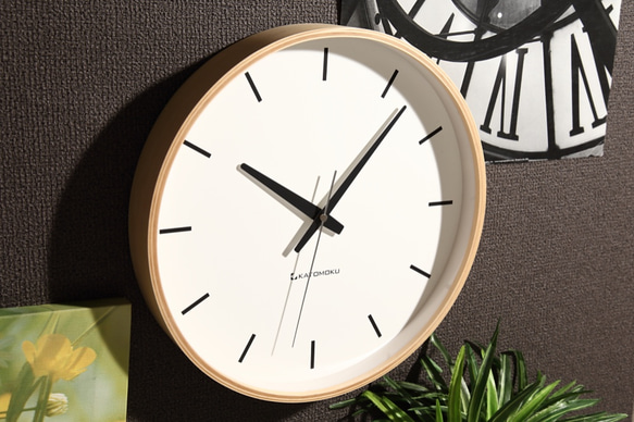 KATOMOKU plywood wall clock 5 電波時計 連続秒針 km-49NRC 2枚目の画像