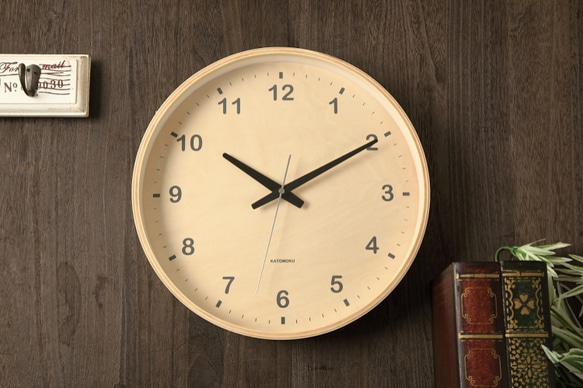 KATOMOKU plywood wall clock ナチュラル 電波時計 連続秒針 km-34LRC φ304mm 1枚目の画像