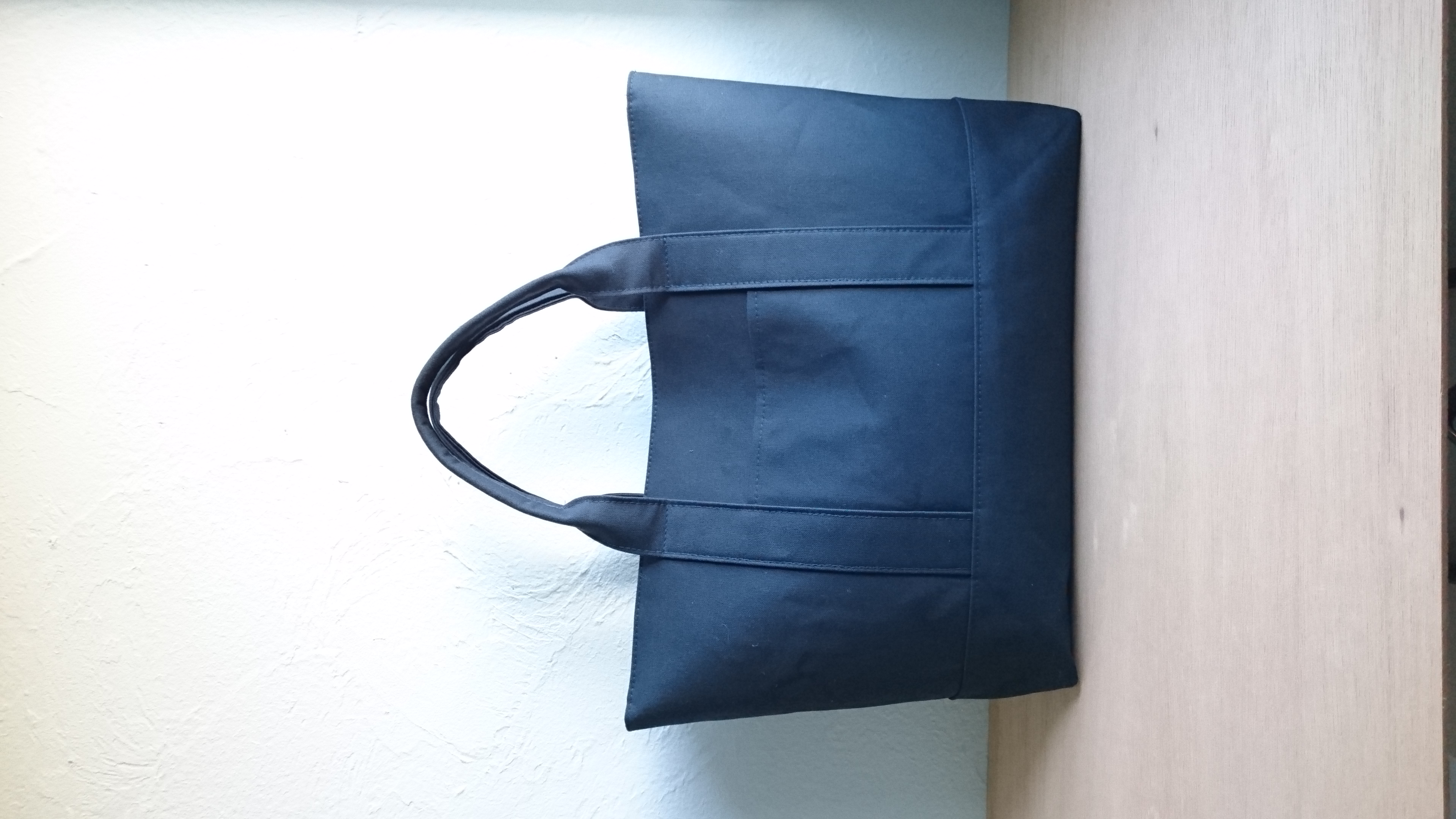 23【フルオーダー可★帆布ベーシックトート】ＬＬサイズ 縦＋３ オールネイビー帆布 内布 黒ペイズリー ファスナートート