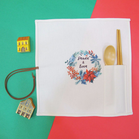 客製化-木筷湯匙隨身收納純棉帆布套袋組-聖誕禮物-G款 第1張的照片