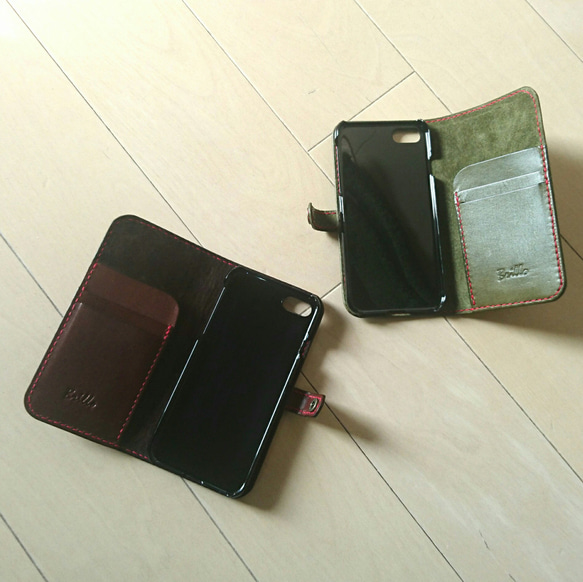 ブックタイプ iPhone7ケース 左手持ち用 グリーン 5枚目の画像