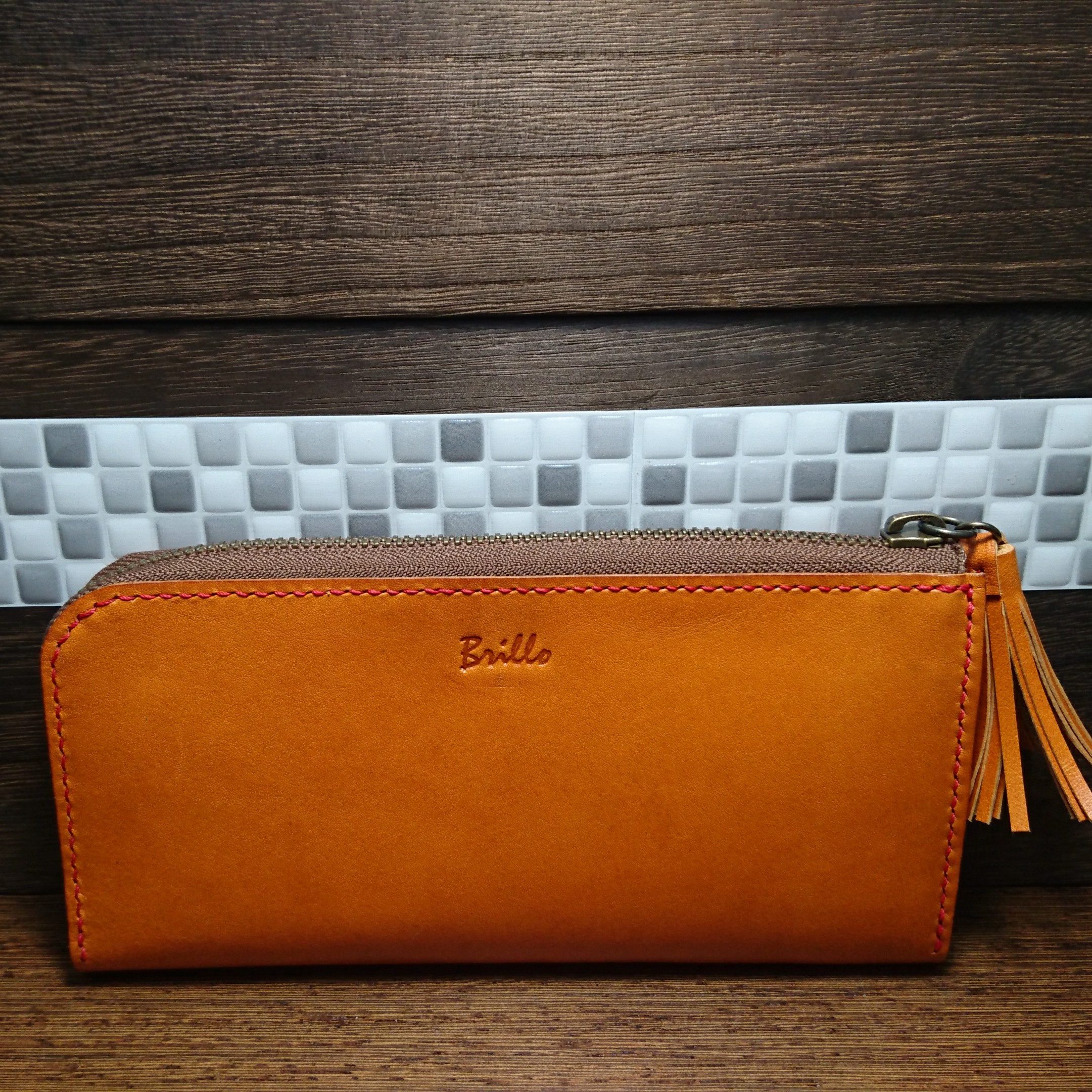 栃木レザー　L字ファスナーロングウォレット オレンジ