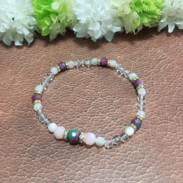 オパールと淡水パールの白い天使ブレスレット✩.*˚天然石×14kgf （願い  