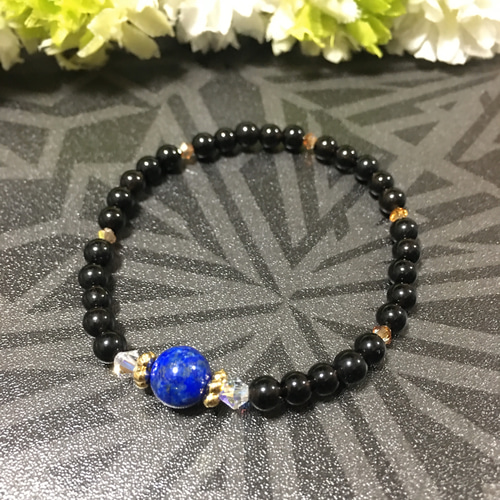 再販3】【金具不使用】【重ねづけにも】ラピスラズリと黒水晶