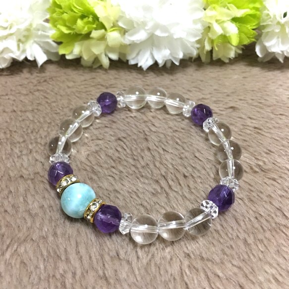 【真実の愛と平和を】世界3大ヒーリングストーン・ラリマーとアメジスト、水晶のブレスレット 5,700円