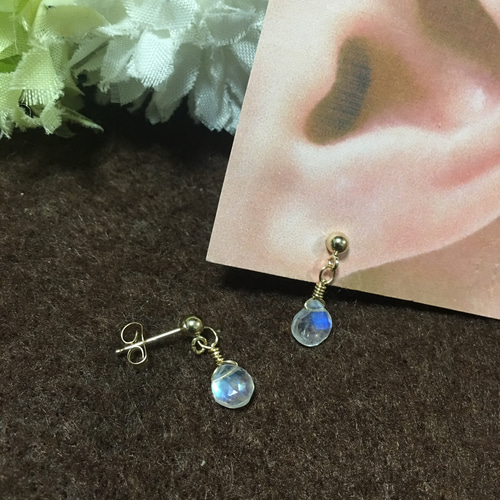 たまきち◆一点物✧宝石質✧ラウンドコンケーブカット 水晶ピアス✧14kgf トリリアン型水晶✦コンケーブカット✦ピアス | Precious Link