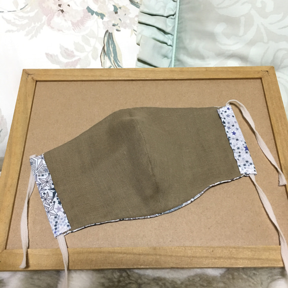 【化粧品汚れが目立ちにくい♫】表リバティエターナル・アデラジャ、内側日本製ダブルガーゼの立体マスク 3枚目の画像