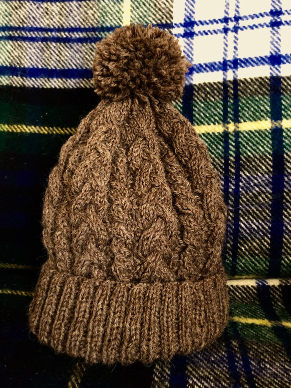 ベビーアルパカアランニット帽〈ブラウン〉 2枚目の画像