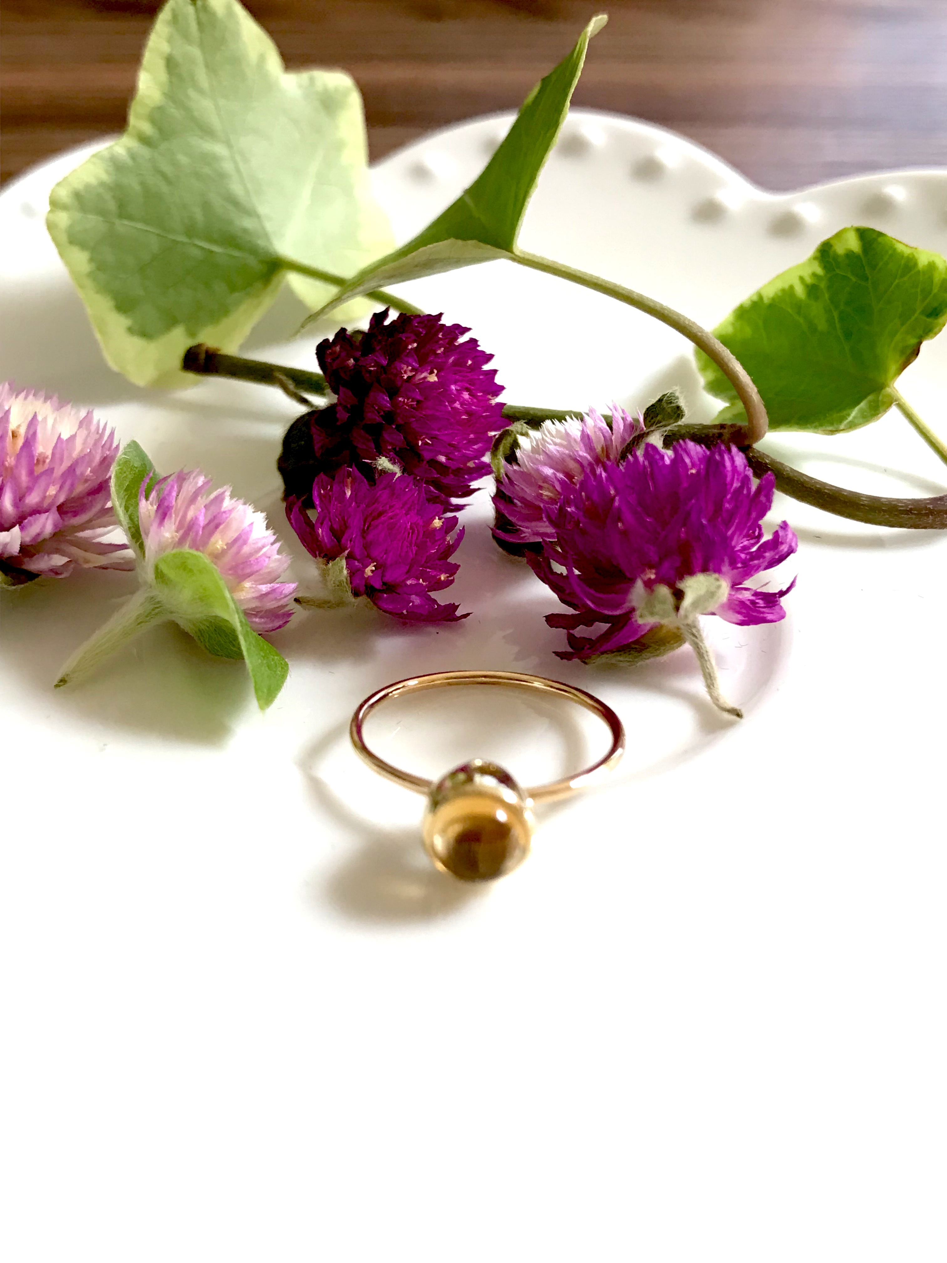 creema限定 送料無料　K18水玉フクリンリング　シトリン