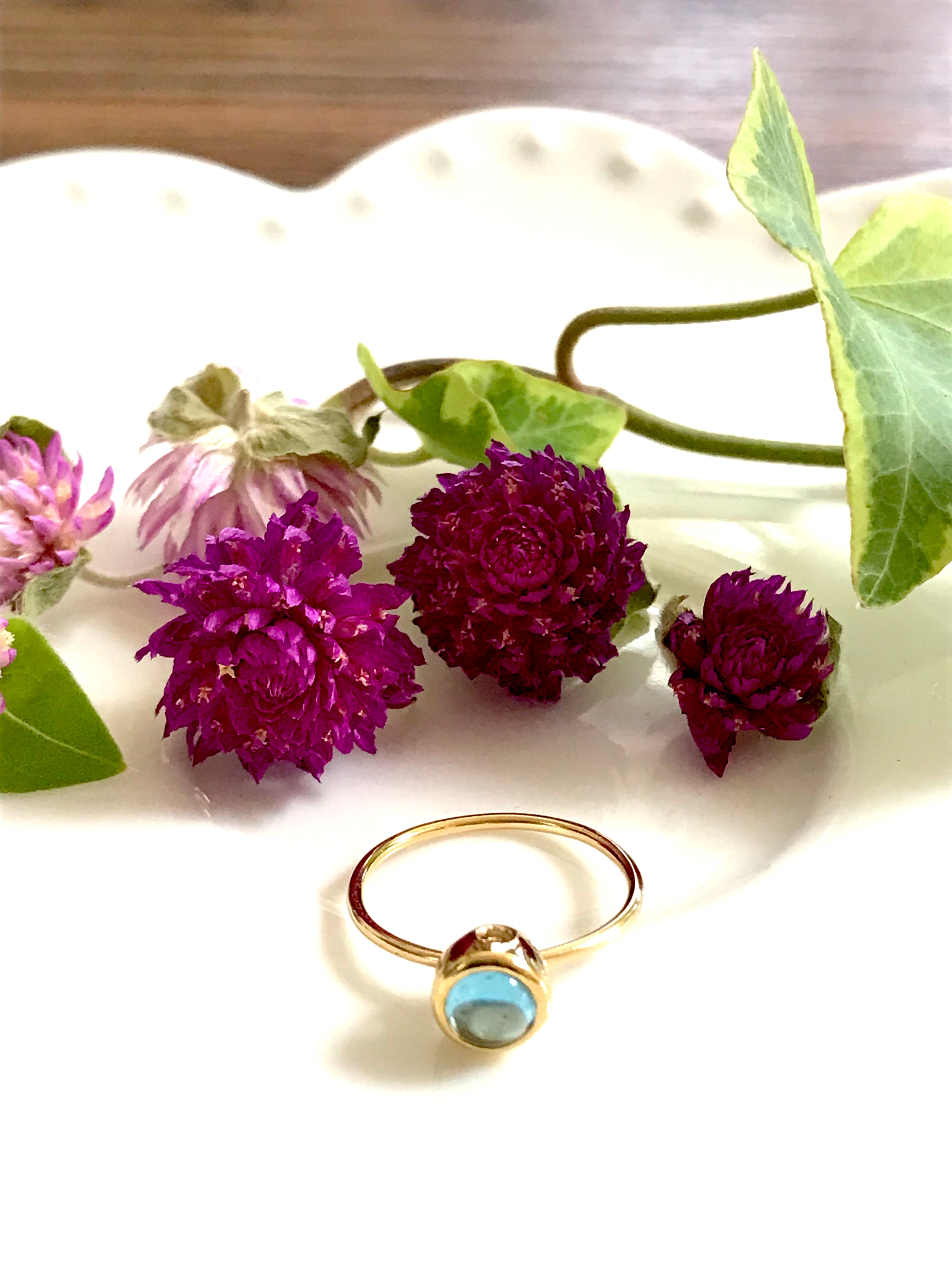 creema限定 送料無料　K18水玉フクリンリング ブルートパーズ