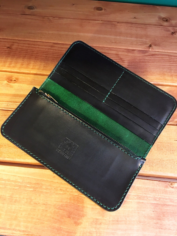 Plain long wallet【Black×Green】 2枚目の画像